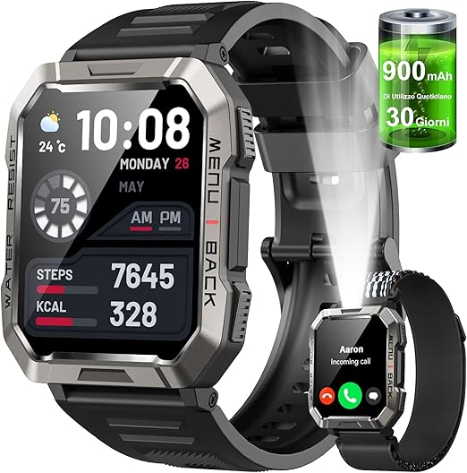 SmartWatch Militare con Risposta Chiamate e Cardiofrequenzimetro